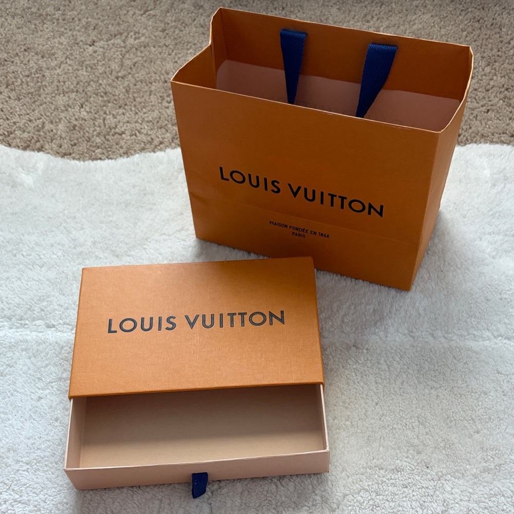 Louis Vuitton Orange Box and Bag with Blue Handles